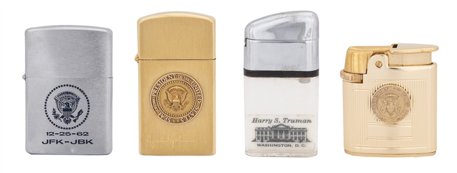 Lot of (4) Presidential Lighters From the Collection of White House Barber Steve Martini Including John F. Kennedy from "12-25-62", LBJ, and Truman (Martini Family LOA)  